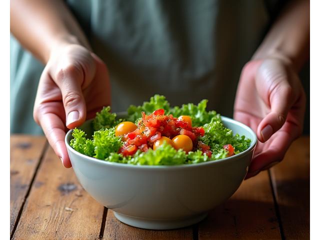 Persona disfrutando de una ensalada fresca con atención plena
