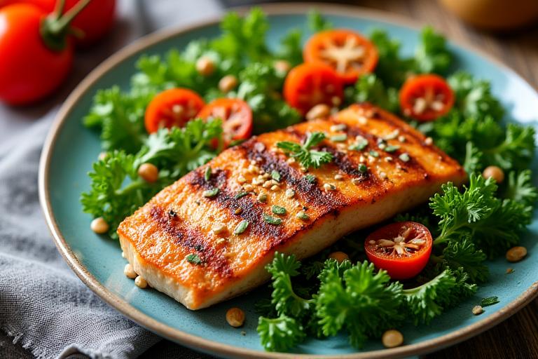 Plato colorido y saludable con verduras y proteínas, representando nutrición óptima