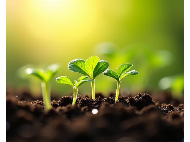 Brotes verdes creciendo en tierra nutrida, simbolizando el crecimiento, la salud y la vitalidad de la misión de VidaVerde Wellness.